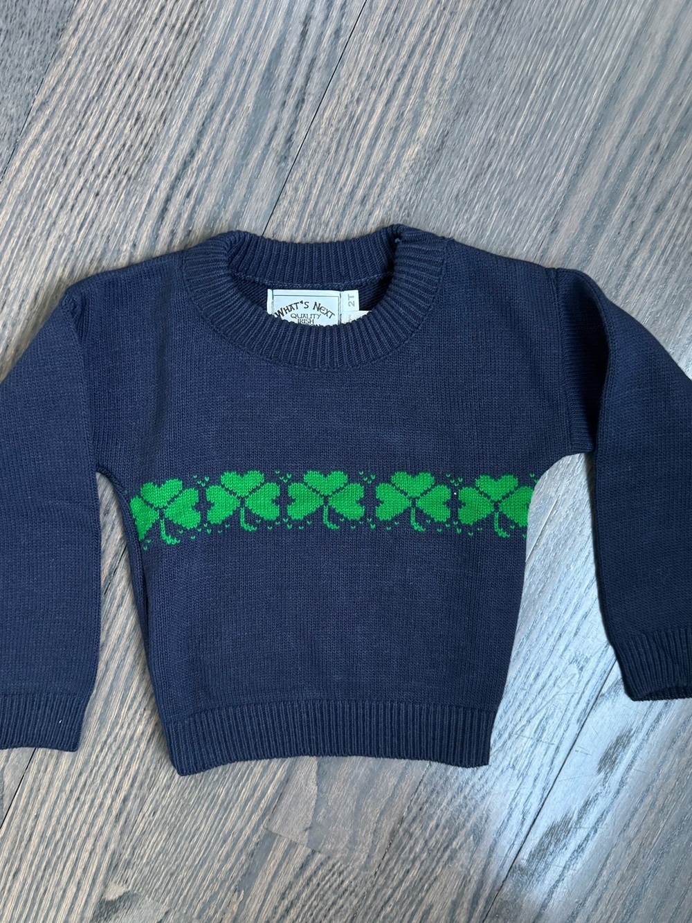 What’s Next Navy Shamrock Sweater Made in USA Size 2T